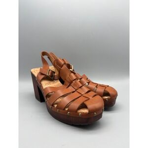 Korks Tan Brown Strappy Fisherman Platform Sandals Block Heel Clog KR0012715 10M